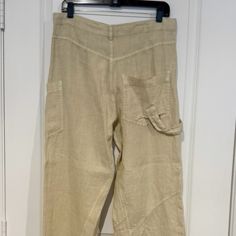 NWT ZARA Beige Linen Stylish Crossover Cargo Pant. Size Medium. - Picture 9 of 16